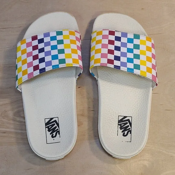 Vans La Costa Rainbow Checkerboard Multicolored Youth Flip-Flops Sandals - Picture 6 of 10